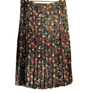 Annie Crimmins Women 14 Pleated Silk Skirt Black Floral Vintage